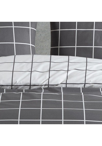 %100 Pamuklu Çift Kişilik Nevresim Takımı 200x220 4 Yastık Kılıflı Lastikli Çarşaflı 180x200+25 Antrasit Beyaz