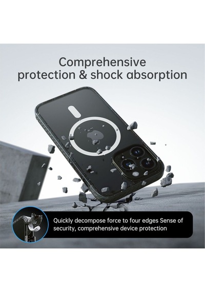 Rock Apple Uyumlu iPhone 14 Pro Max Shield Serisi Magsafe Antishock Kılıf Şeffaf Siyah Siyah