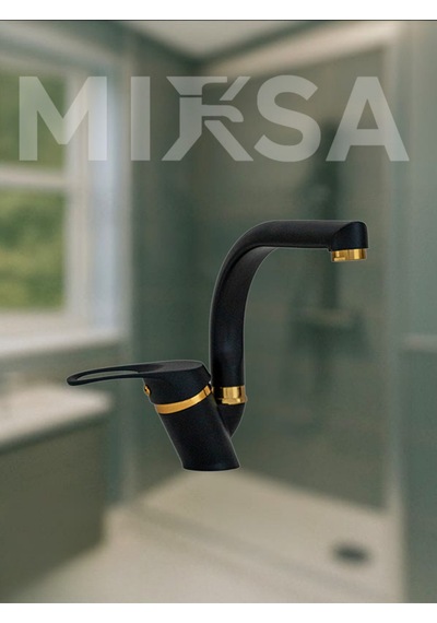 Lüx Siyah-gold Balıksırtı Borulu Banyo Lavabo Bataryası, Musluğu, Çift Su Girişli