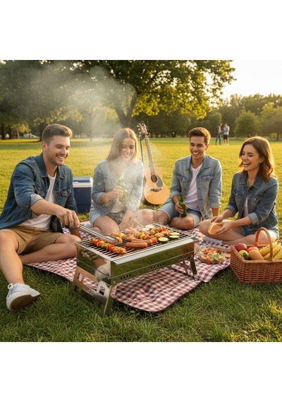 Nurgaz Campout Ng N099 Lüx Katlanır Krom Mangal Gri