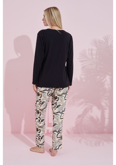 Siyah İnci Pamuklu Örme Pijama Takım 24240183 Siyah