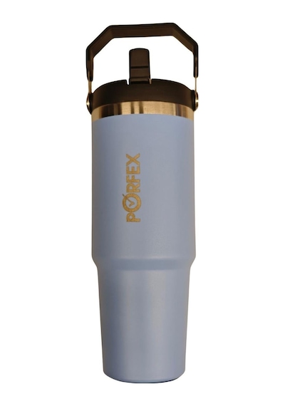 Porfex Pipetli Mavi Termos 1lt. Beyaz