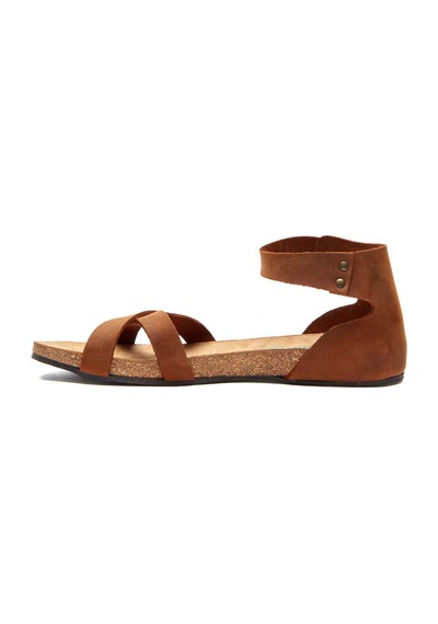 Comfortfusse Milano - Kadın Ortopedik Hakiki Deri Sandalet Kahverengi Yağlı Deri