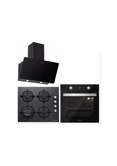 Silverline BO6504B01 - CS5429B01 - 3457 Soho 60 Siyah Cam Ankastre Set