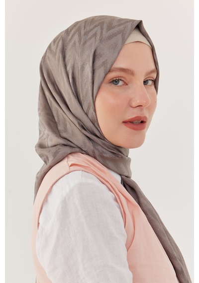 Mirsoy Scarf Zikzak Desen Parlak Jakar Şal - Gri Gri