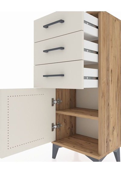 Arges Komodin Tek Raflı 3 Çekmeceli Tek Kapaklı 44x30x106 Çam... Çam
