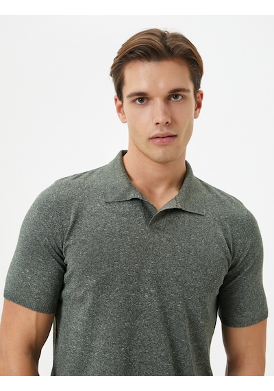 Koton Polo Yaka Triko Kazak Slim Fit Kısa Kollu Kırçıllı Haki 4sam70008ht Haki
