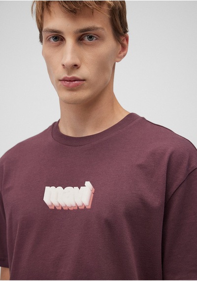 Mavi Logo Baskılı Bordo Tişört Loose Fit / Bol Rahat Kesim 0612358-70260 Kahverengi-70260