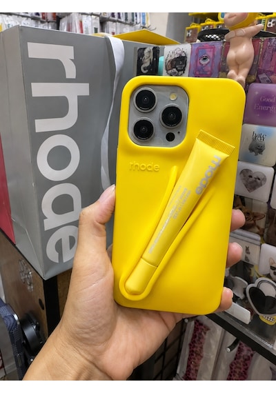 Apple iPhone 13/14 Uyumlu Lip Case Ruj Bölmeli Rujlu Kılıf Lemontini Sarı