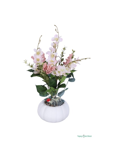 Yapay Çiçek Sitesi Küçük Kabak Beton Saksıda Yapay Yasemin Çiçeği 35cm Açık Pembe