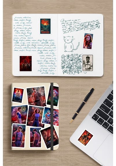 Stranger Things No 2 Dizi Telefon Laptop Bullet Journal Yapışkanlı Folyo Sticker Paketi 21 Adet Çok Renkli
