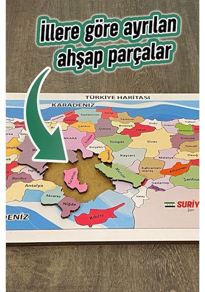Ahşap Renkli Türkiye Haritası Ahşap Puzzle Yapboz 23x45 Cm Standart