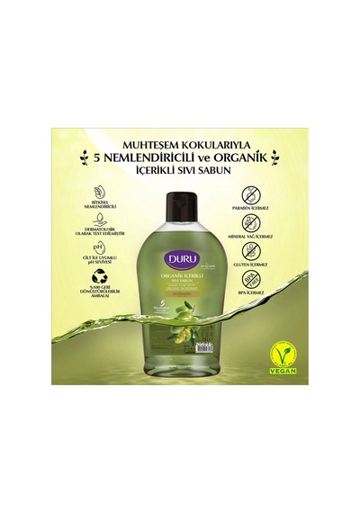 Organik İçerikli Zeytinyağlı Sıvı Sabun 1500 Ml 3 Adet