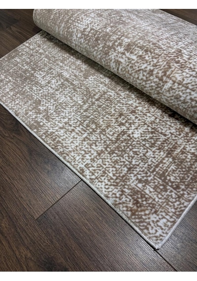 Düz Bej Krem Yıkanabilir Kaymaz Taban Kesme Yolluk Salon Oturma Odası Mutfak Halı