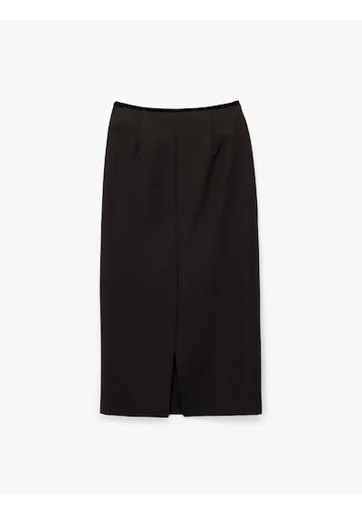 Koton Slim Fit Yırtmaçlı Fiyonk Detaylı Midi Kalem Etek Siyah 6wak70007pw Siyah