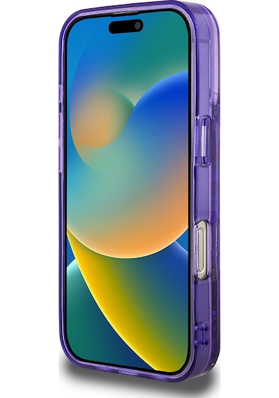 Apple Uyumlu iPhone 16 Pro Max Kılıf Guess Lisanslı Transparan Sıvılı Simli Altın Çizgili Kapak Mor