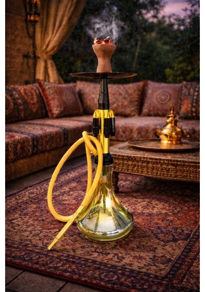 Cam Nargile 60 Cm Büyük Boy Gold Siyah Lüks Nargile Takımı Teras Balkon Şark Köşesi Dekor
