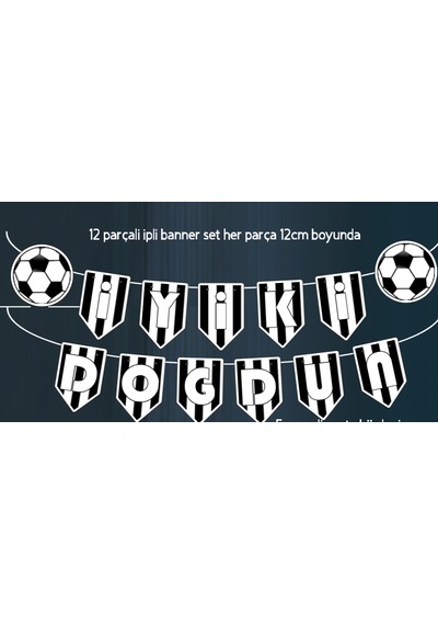 32 Parça Tam Set Futbol Siyah Beyaz Taraftar Doğum Günü Seti Banner Pasta Kürdanı Cupcake Süsü Seti +0