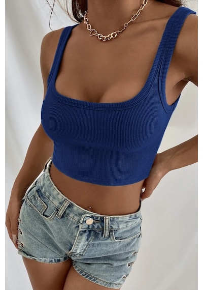 Najmaddin.com Beru Kadın Lacivert Kalın Askılı Crop Top Büstiyer