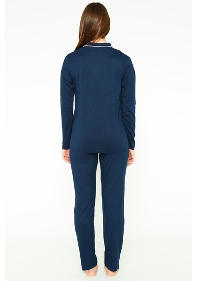 Pierre Cardin 7717 Gömlek Model Kadın Pijama Takım Lacivert