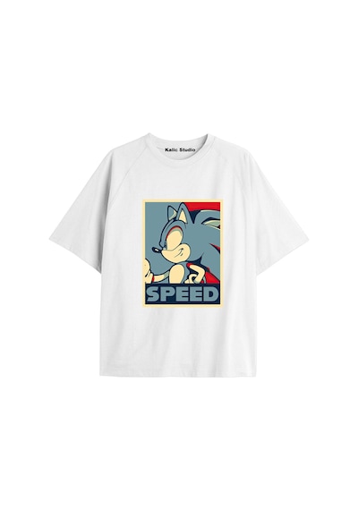 Kalic Studio Unisex Bay Sonic Desenli Beyaz Yazlık T-shirt Beyaz-195