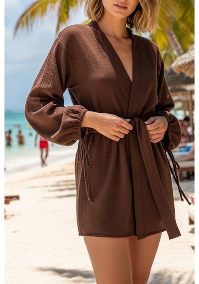 Combattente Exclusive Products Yeni Sezon Müslin Kimono - Bağlamalı Kol Detayı, Lüks Oversize Kadın Kimono - Oeko-tex Sertifikalı Kumaş Kahverengi Combattente Exclusive Products Yeni Sezon Müslin Kimono - Bağlamalı Kol Detayı, Lüks Oversize Kadın Kimono - Oeko-tex Sertifikalı Kumaş Kahverengi