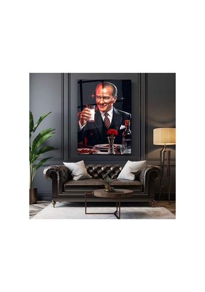 Cam Tablo Atatürk Portresi Premium Duvar Dekoru Modern Salon, Ofis Ve Makam Odası Dekorasyonu