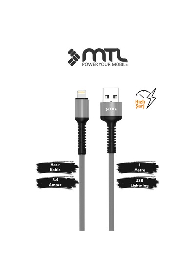 3.4 A Ultra Hızlı Lightning To Usb Güçlendirilmiş Hasır Örgü Ultra Şarj Ve Data Kablosu Mt2411