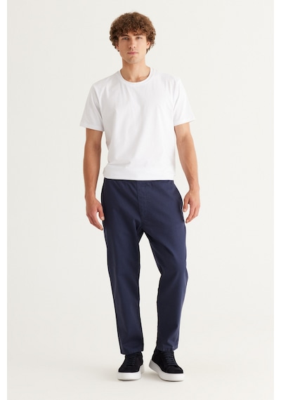 AC&Co / Altınyıldız Classics Erkek Lacı Slim Fit Dar Kesim Beli Bağlamalı %100 Pamuk Pantolon Lacivert
