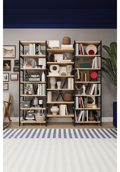 Asra Trend 6 Raflı Metal Kitaplık METALK03 %100 MDF Üç Modüllü Geniş Kütüphane Safir Meşe Asra Trend 6 Raflı Metal Kitaplık METALK03 %100 MDF Üç Modüllü Geniş Kütüphane Safir Meşe