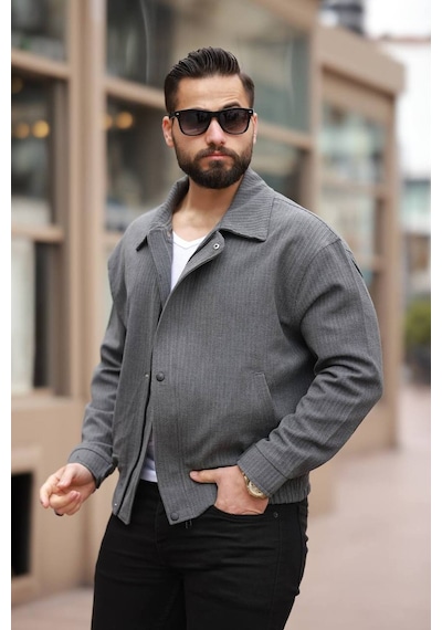 Unisex Yeni Sezon Kapitone Dolgulu Oversize Vintage K Gri Çzgl