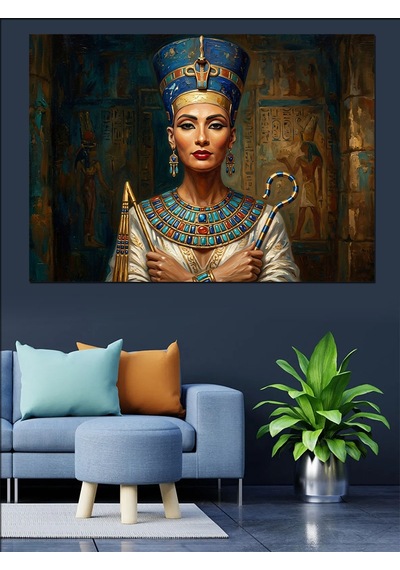Mısır Kraliçesi Nefertiti Altın Portre Dekoratif Kanvas - Mdf Ahşap Tablo