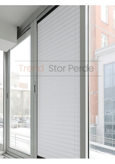 Beyaz Plise Katlanır Cam Balkon Perdesi - Ofis Perdesi - Salon Perdesi - 001 Beyaz