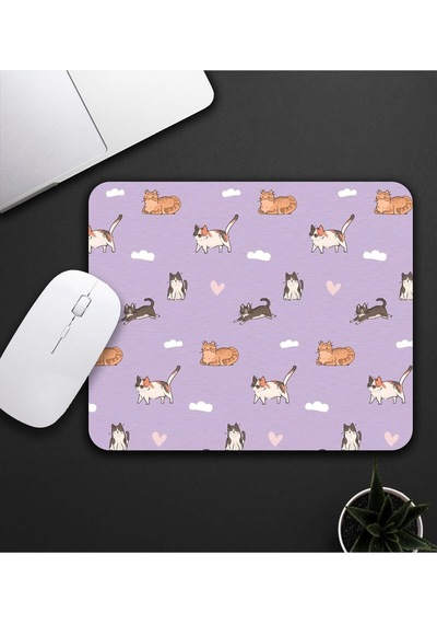 Kedi Figürlü Mor Renk Mouse Pad 23x19cm Fare Altlığı Kaydırmaz Taban De582 Mousepad