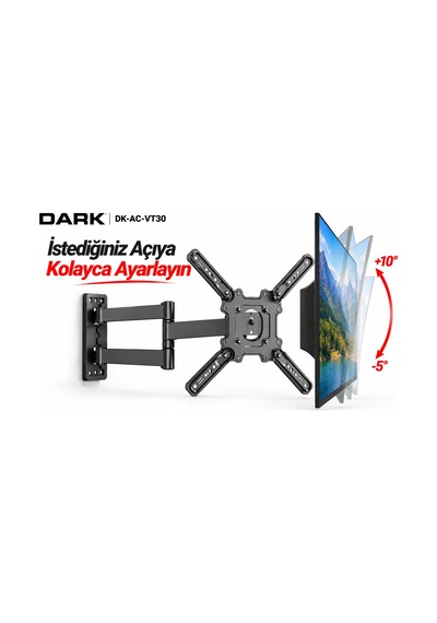 Dark DK-AC-VT30 26"-55" 35kg Hareketli Duvar Tipi TV Askı Aparatı 180°Döner Ayarlanabilir Çift Kollu