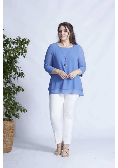 Moda Berray 1934 Kolyeli Şifon Büyük Beden Şık Bluz Indigo İndigo