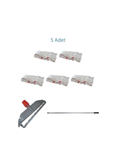 Sska Cod-ex Geniş Islak Paspas Mop Takımı Seti Geniş Islak Mop Başlığı 5'li + Metal Sap + Mop Tutucu