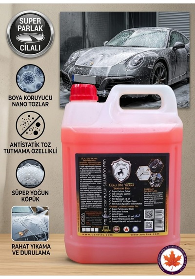 Seramik Katkılı Cilalı Oto Yıkama Şampuanı Sakız Kokulu 5kg Süper Parlak + Sünger