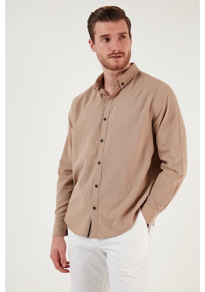 Buratti Pamuklu Regular Fit Düğmeli Yaka Erkek Gömlek Cf20S111871 Toprak