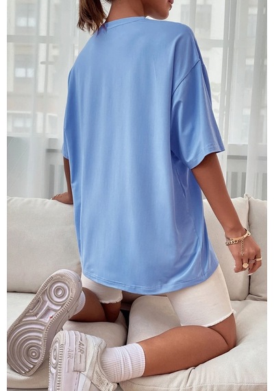 Uyguntarz Unisex Forever Love Baskılı Oversize Tshirt Bebe Mavisi