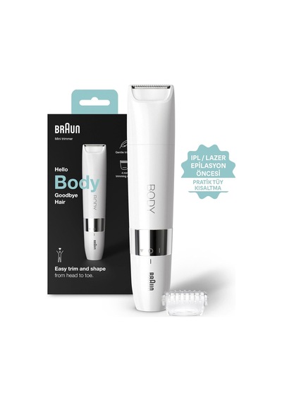 Braun Body Mini Trimmer Bs1000 Vücut Tüy Kesme Makinesi + Düzeltici Tarak, Pil Ve Temizleme Fırçası