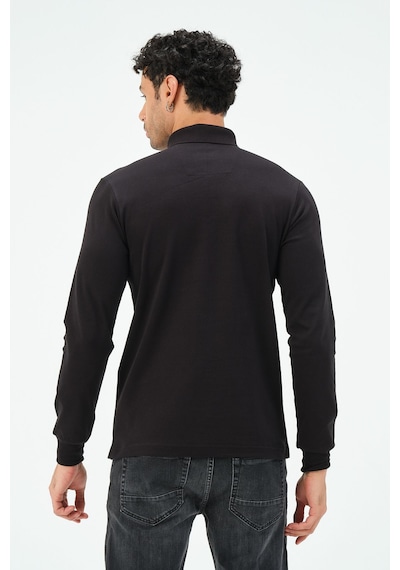 Uzun Kollu Regular Fit Erkek Polo Yaka T-shirt Siyah
