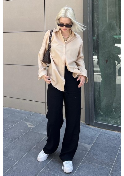 Madmext Mad Girls Bej Oversize Gömlek Mg1369-bej Bej
