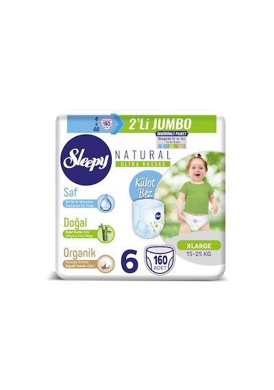 Sleepy Natural Külot Bez 6 Numara Xlarge 2'li Jumbo 160 Adet 8'li