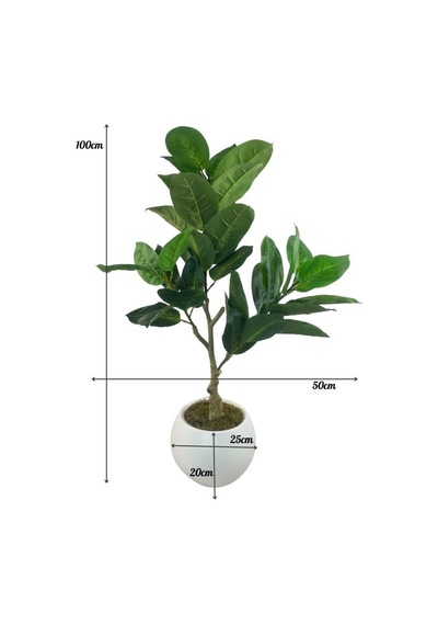 Yapay Ağacı Kauçuk Ağacı Beyaz Küre Saksıda 100 50cm