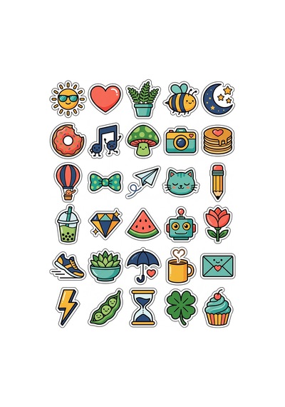 30 Adet Renkli Sevimli İkon Sticker Seti - Laptop Defter Telefon İçin Eğlenceli Paket Çok Renkli