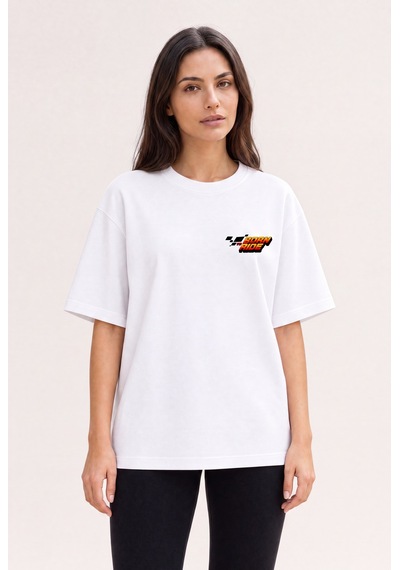 Black Nova Oversize Baskılı Unisex %100 Pamuk T-shirt Motorcycle Therapy Beyaz