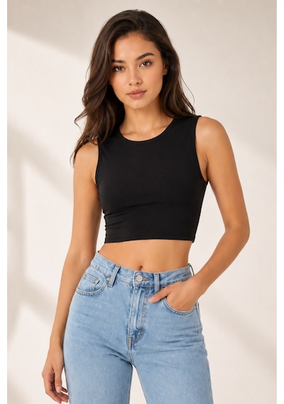 Loule Kadın 4'lü Bisiklet Yaka Kolsuz Crop Top Çok Renkli %92 Pamuk