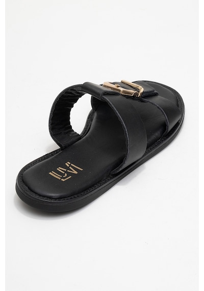 Luvishoes Luvi Shoes Sveta Siyah Cilt Tokalı Hakiki Deri Kadın Terlik Siyah