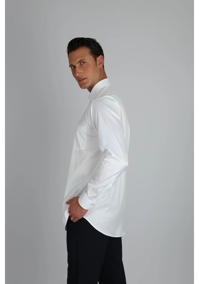 Lorenzo Mazzoli Lm385 R 900 Beyaz Pamuk Saten Regular Fit Erkek Gömlek Beyaz
